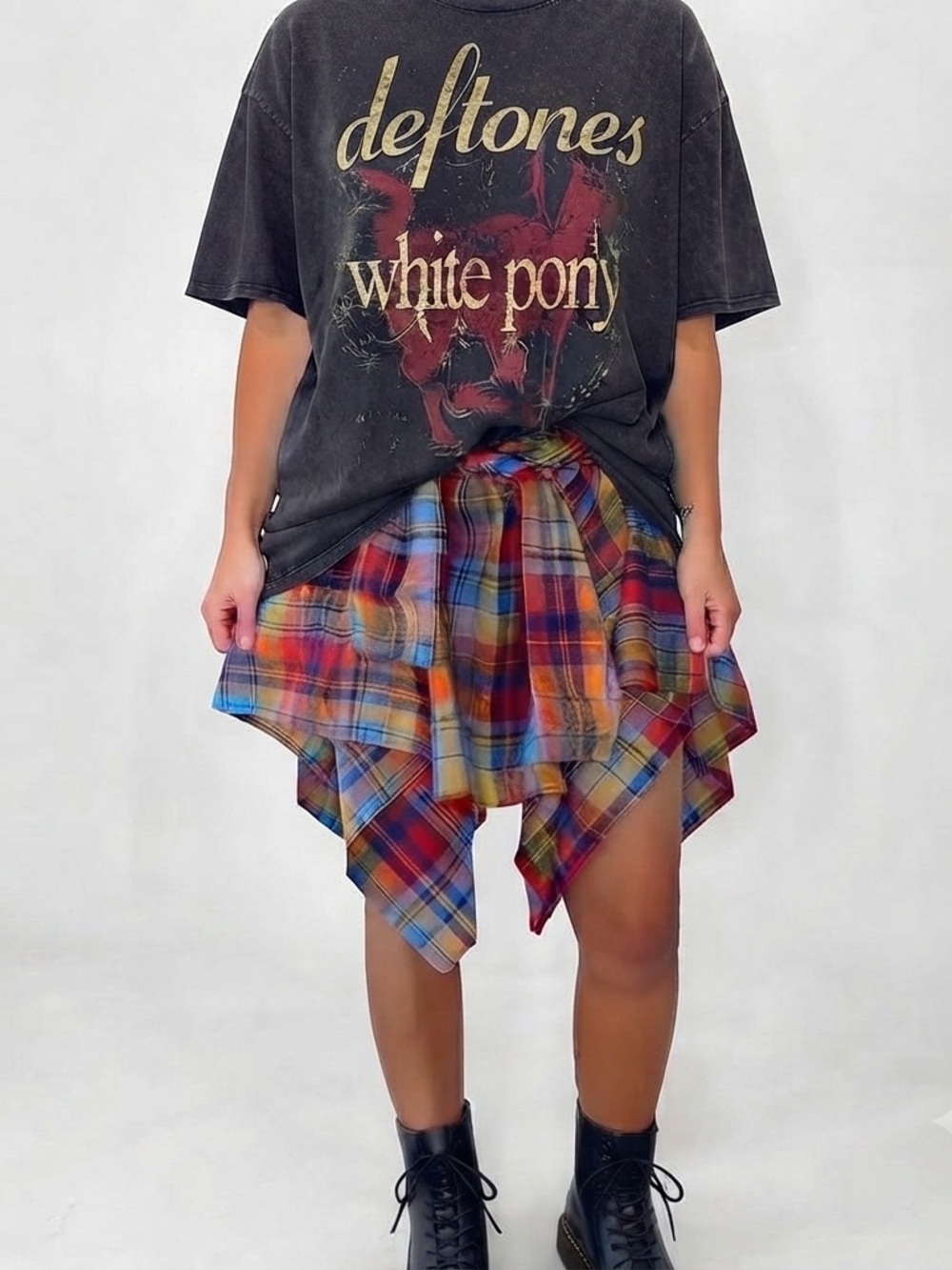 Y2K Plaid Handkerchief Hem Mini Skirt Multicolor Punk Grunge
